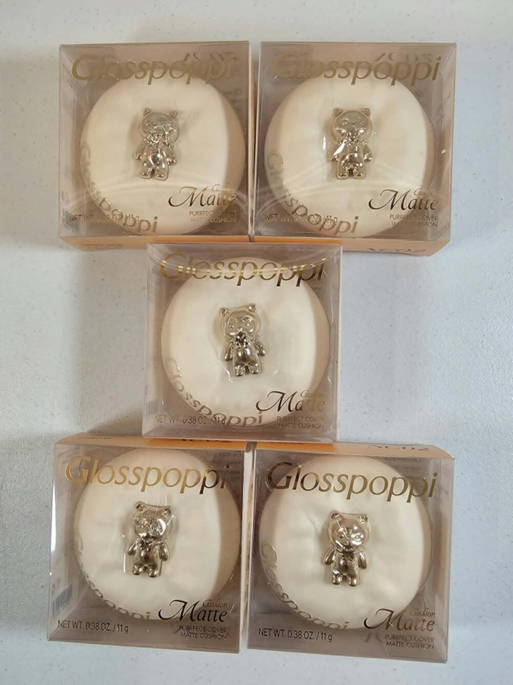 GLOSSPOPPI PURRFECT COVER MATTE CUSHION FOUNDATION CREME NC02 .29 oz. each (5)